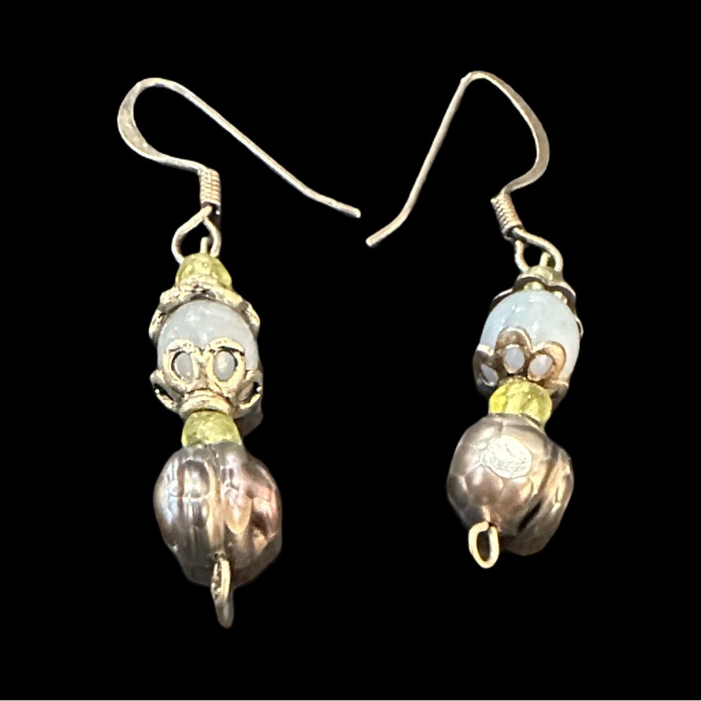 Artisan Made Drop Earrings Silver Tone Beaded Blue